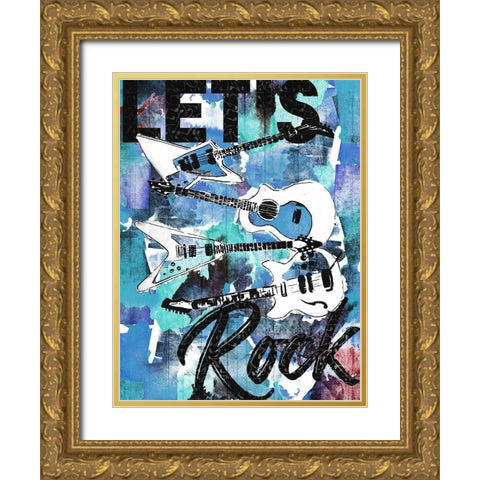 Lets Rock Gold Ornate Wood Framed Art Print with Double Matting by Rodriquez Jr, Enrique