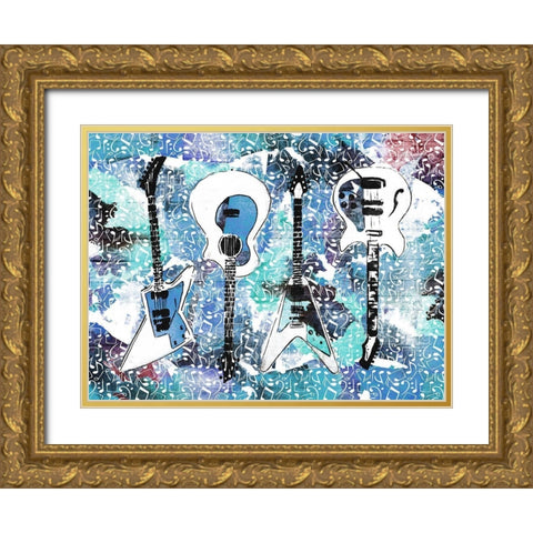 Music Guitars Gold Ornate Wood Framed Art Print with Double Matting by Rodriquez Jr, Enrique