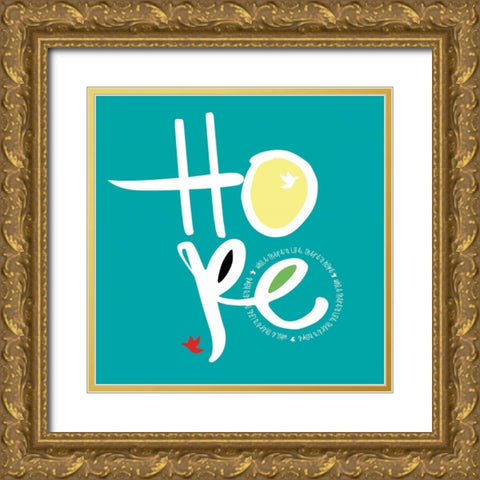 Hope Gold Ornate Wood Framed Art Print with Double Matting by Rodriquez Jr, Enrique
