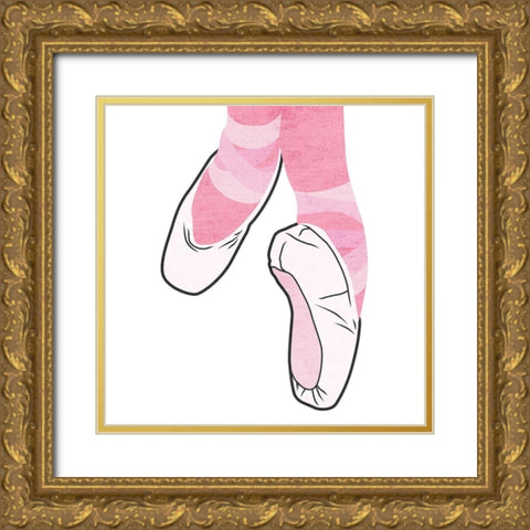 Ballerina Shoes Gold Ornate Wood Framed Art Print with Double Matting by Rodriquez Jr, Enrique