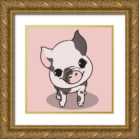 Little Pig Gold Ornate Wood Framed Art Print with Double Matting by Rodriquez Jr, Enrique