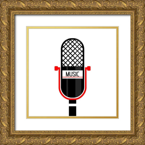 Microphone Music Gold Ornate Wood Framed Art Print with Double Matting by Rodriguez, Enrique