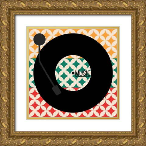 Vinyl Music Retro Gold Ornate Wood Framed Art Print with Double Matting by Rodriquez Jr, Enrique