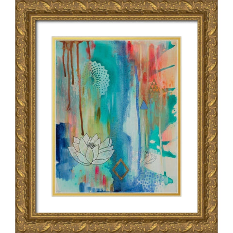 Lotus Bloom Gold Ornate Wood Framed Art Print with Double Matting by Evans-Sills, Faith