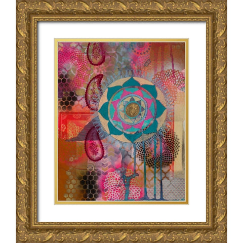 Lotus Flower Paisley 1 Gold Ornate Wood Framed Art Print with Double Matting by Evans-Sills, Faith