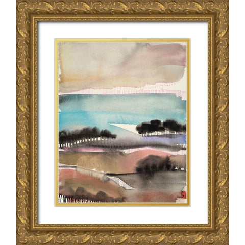 Sunrise Valley Gold Ornate Wood Framed Art Print with Double Matting by Evans-Sills, Faith