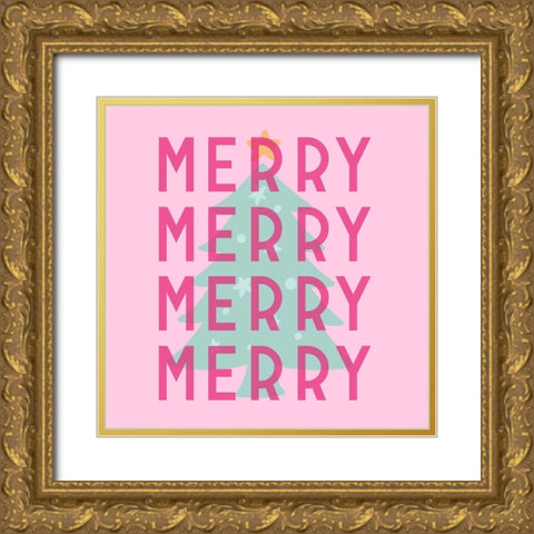 Merry Merry Merry Gold Ornate Wood Framed Art Print with Double Matting by Buenfil, Andrea