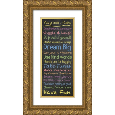 Playroom Rules Chalk Gold Ornate Wood Framed Art Print with Double Matting by Gibbons, Lauren