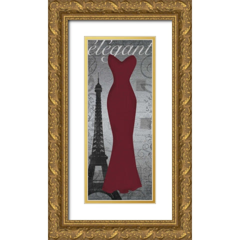 Red Dress Eiffle Gold Ornate Wood Framed Art Print with Double Matting by Gibbons, Lauren