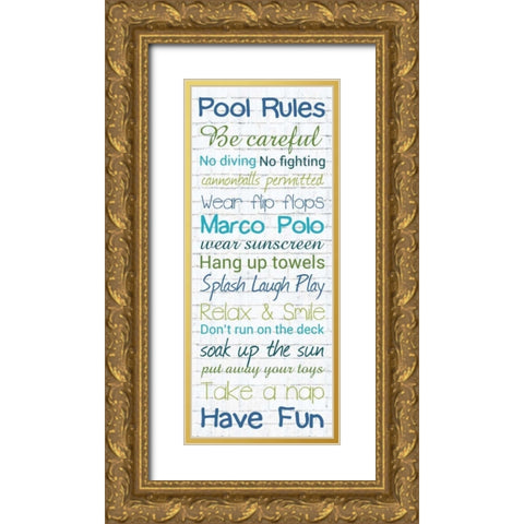 Pool Rules White Wash 3 Gold Ornate Wood Framed Art Print with Double Matting by Gibbons, Lauren