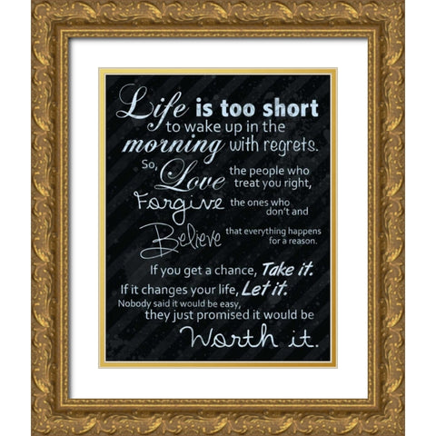 Life Is Short Blue Gold Ornate Wood Framed Art Print with Double Matting by Gibbons, Lauren