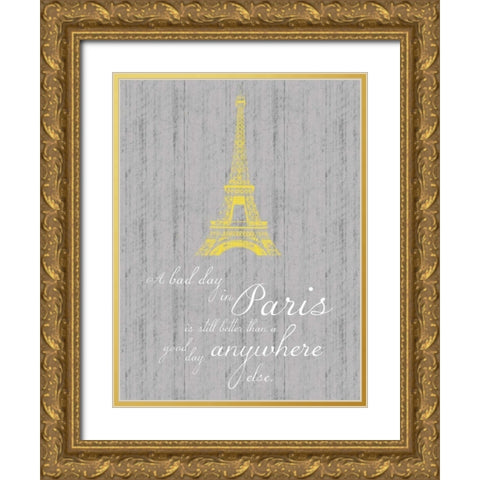 Paris Quote Gray Gold Ornate Wood Framed Art Print with Double Matting by Gibbons, Lauren