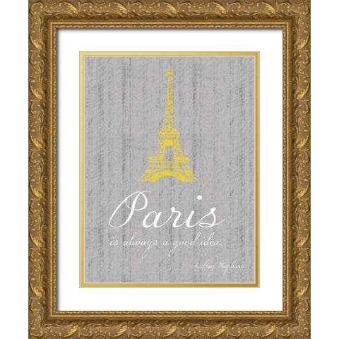 Paris Quote Gray 2 Gold Ornate Wood Framed Art Print with Double Matting by Gibbons, Lauren