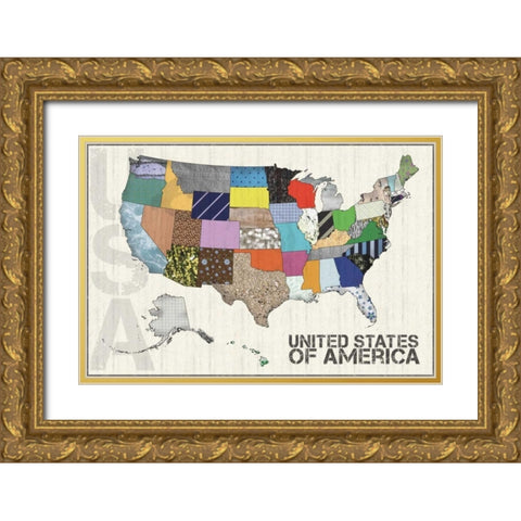 US Map Gold Ornate Wood Framed Art Print with Double Matting by Gibbons, Lauren