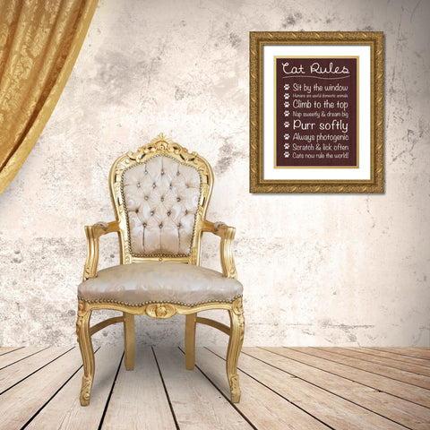 Cat Rules Gold Ornate Wood Framed Art Print with Double Matting by Gibbons, Lauren