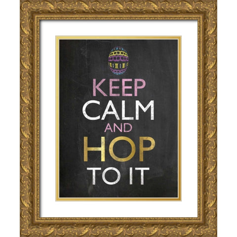 Easter Chalk Hop To It Gold Ornate Wood Framed Art Print with Double Matting by Gibbons, Lauren