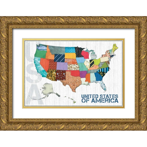 US Map Kids Gold Ornate Wood Framed Art Print with Double Matting by Gibbons, Lauren