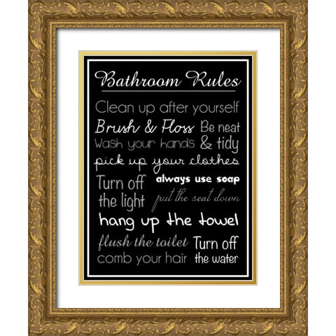 Bath Rules Blk 2 Gold Ornate Wood Framed Art Print with Double Matting by Gibbons, Lauren
