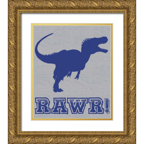 Dino Rawr Gold Ornate Wood Framed Art Print with Double Matting by Gibbons, Lauren