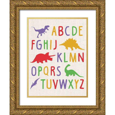 Dino Alphabet Gold Ornate Wood Framed Art Print with Double Matting by Gibbons, Lauren