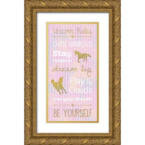 Unicorn Rules Pink Gold Ornate Wood Framed Art Print with Double Matting by Gibbons, Lauren