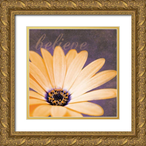 Believe Flower Gold Ornate Wood Framed Art Print with Double Matting by Gibbons, Lauren