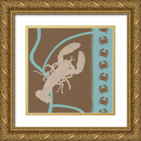 Lobster Pattern Gold Ornate Wood Framed Art Print with Double Matting by Gibbons, Lauren