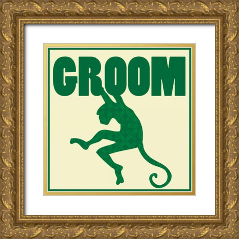 Monkey Groom Gold Ornate Wood Framed Art Print with Double Matting by Gibbons, Lauren