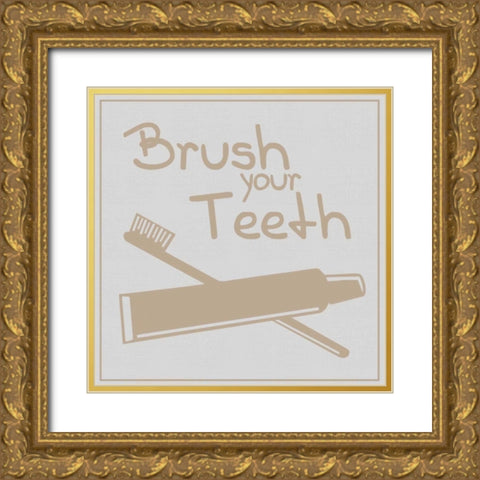 Brush Teeth Brown Gold Ornate Wood Framed Art Print with Double Matting by Gibbons, Lauren