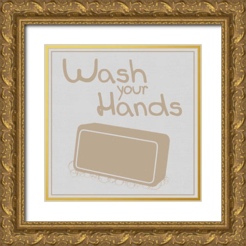 Wash Hands Brown Gold Ornate Wood Framed Art Print with Double Matting by Gibbons, Lauren