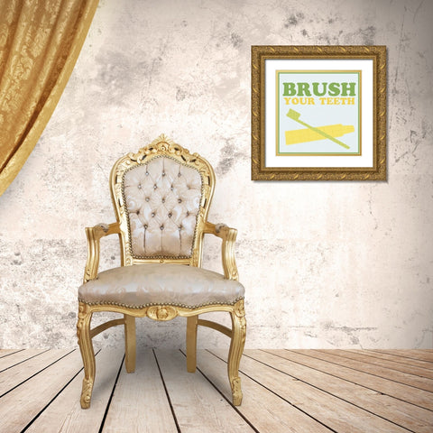 Brush Your Teeth Gold Ornate Wood Framed Art Print with Double Matting by Gibbons, Lauren