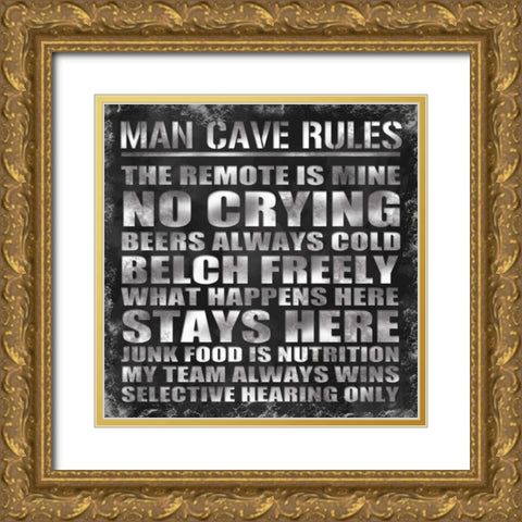 Man Cave Rules Gold Ornate Wood Framed Art Print with Double Matting by Gibbons, Lauren