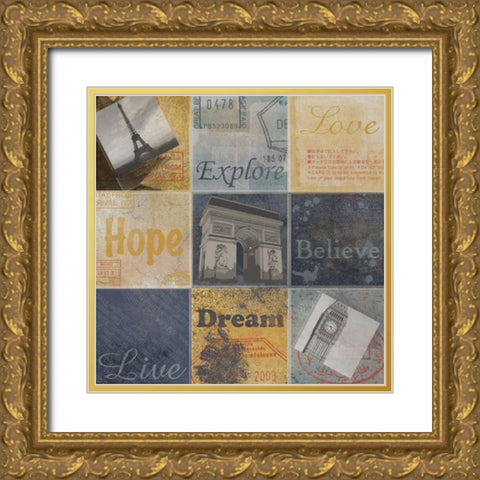 9 Boxes Travel A Gold Ornate Wood Framed Art Print with Double Matting by Gibbons, Lauren