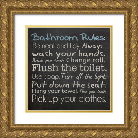 Bathroom Rules Gold Ornate Wood Framed Art Print with Double Matting by Gibbons, Lauren