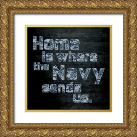 Navy Home Gold Ornate Wood Framed Art Print with Double Matting by Gibbons, Lauren