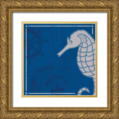 Blue Sea Horse Gold Ornate Wood Framed Art Print with Double Matting by Gibbons, Lauren