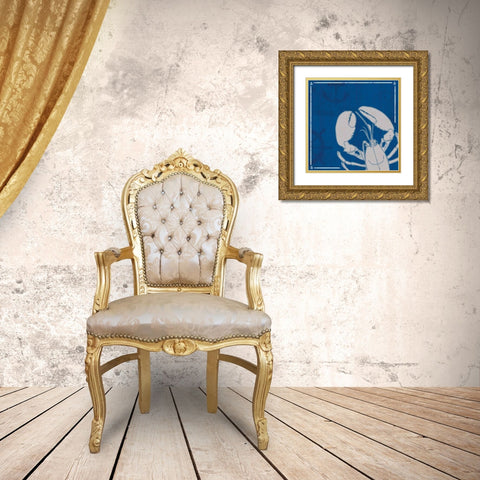 Blue Sea Lobster Gold Ornate Wood Framed Art Print with Double Matting by Gibbons, Lauren