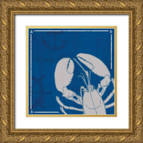 Blue Sea Lobster Gold Ornate Wood Framed Art Print with Double Matting by Gibbons, Lauren