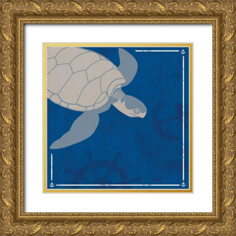 Blue Sea Turtle Gold Ornate Wood Framed Art Print with Double Matting by Gibbons, Lauren