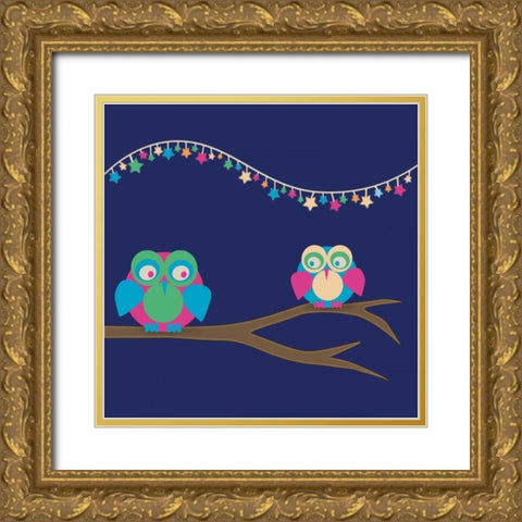Owls of Color 2 Gold Ornate Wood Framed Art Print with Double Matting by Gibbons, Lauren