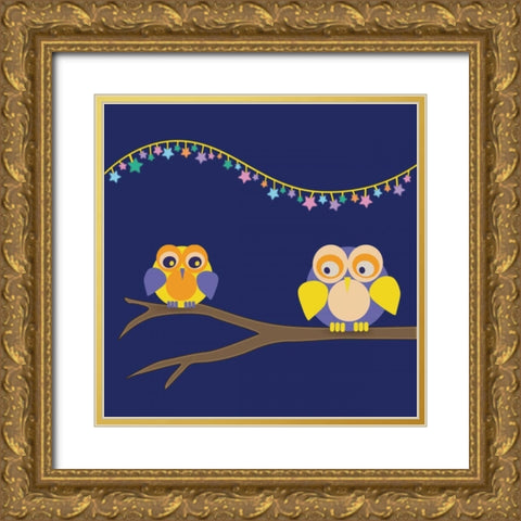 Owls of Color 1 Gold Ornate Wood Framed Art Print with Double Matting by Gibbons, Lauren