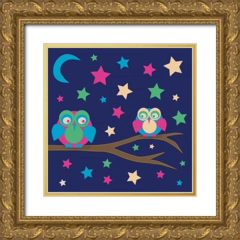 Owls of Color 4 Gold Ornate Wood Framed Art Print with Double Matting by Gibbons, Lauren