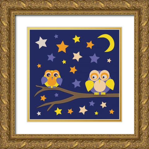 Owls of Color 3 Gold Ornate Wood Framed Art Print with Double Matting by Gibbons, Lauren