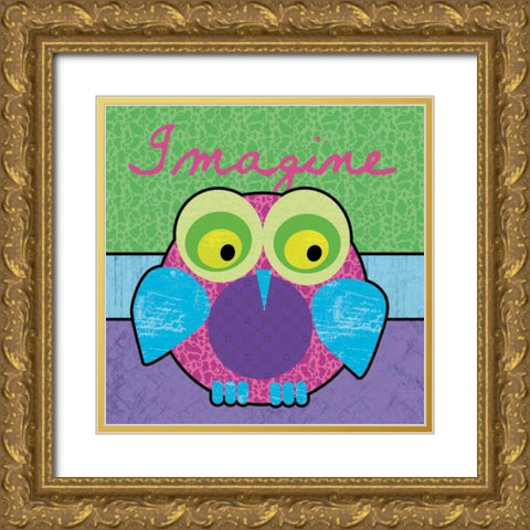 Highlighter Imagine Owl Gold Ornate Wood Framed Art Print with Double Matting by Gibbons, Lauren