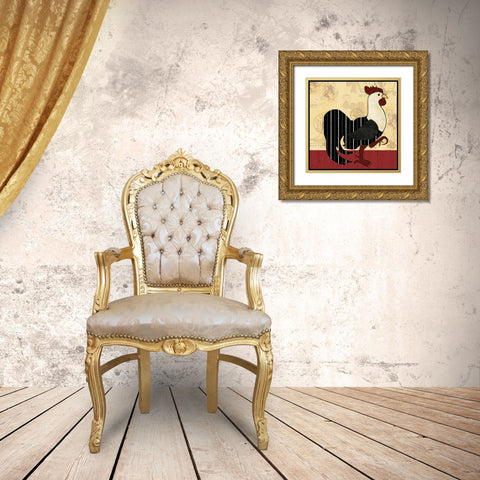 A Horizontal Rooster Gold Ornate Wood Framed Art Print with Double Matting by Gibbons, Lauren