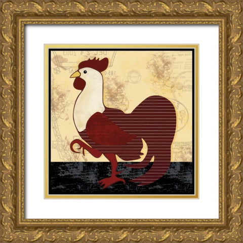 A Vertical Rooster Gold Ornate Wood Framed Art Print with Double Matting by Gibbons, Lauren