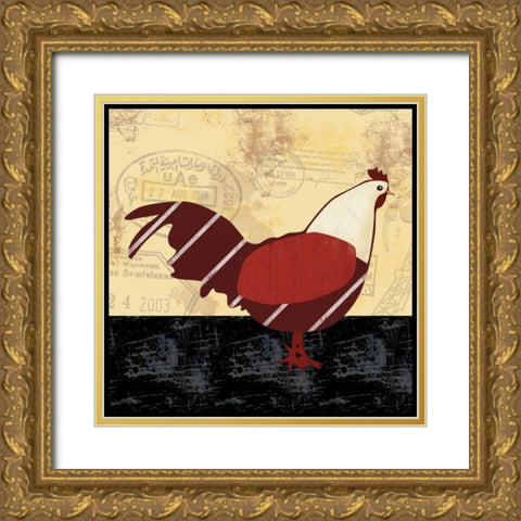 A Red Hen Gold Ornate Wood Framed Art Print with Double Matting by Gibbons, Lauren