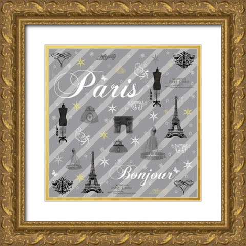 Paris Gray Gold Ornate Wood Framed Art Print with Double Matting by Gibbons, Lauren