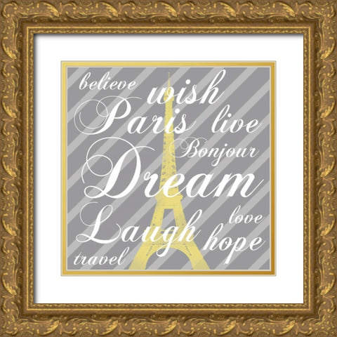 Paris 3 Gray Words Gold Ornate Wood Framed Art Print with Double Matting by Gibbons, Lauren