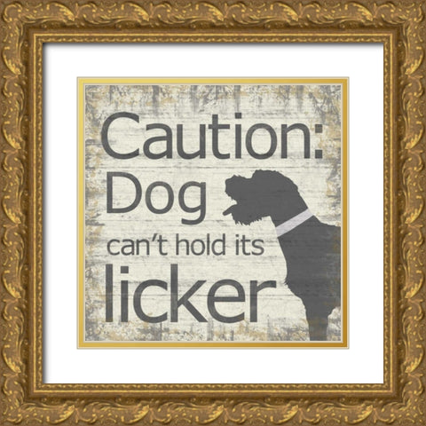 Caution Dog Gold Ornate Wood Framed Art Print with Double Matting by Gibbons, Lauren